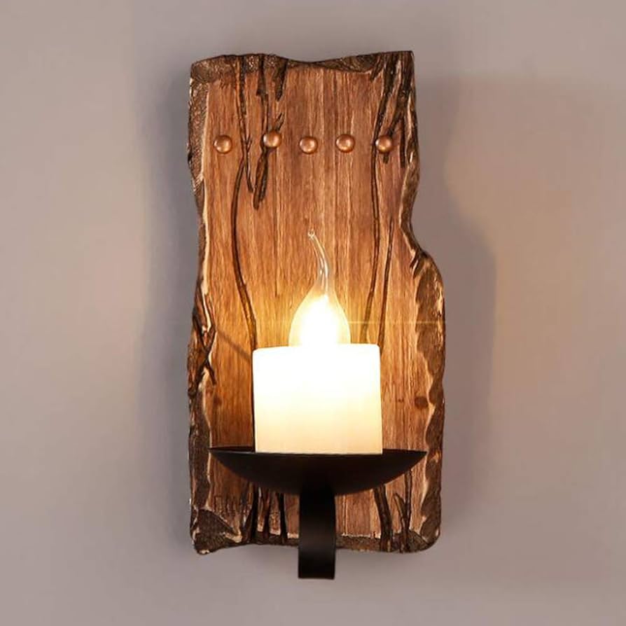 Retro Candle Wall Lights Vintage Flame Light Wood Metal